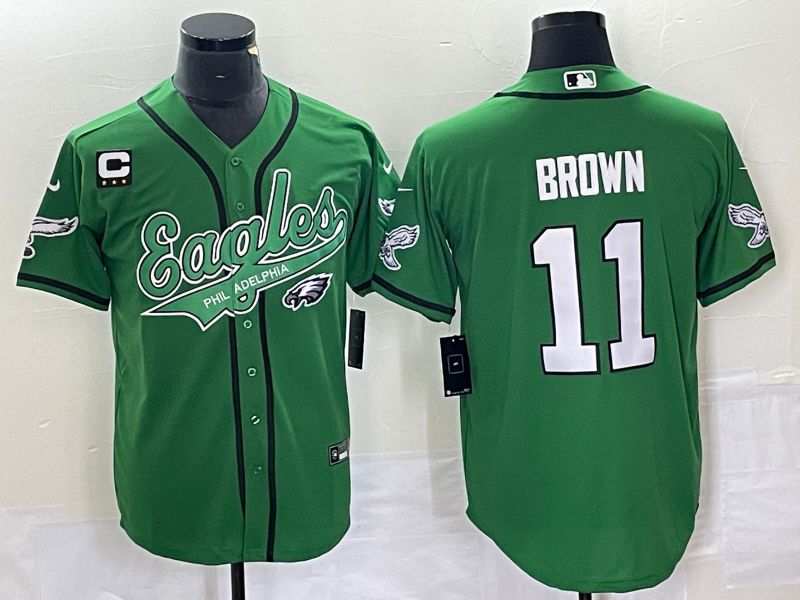 Men Philadelphia Eagles 11 Brown Green Co Branding Game NFL Jersey style 8